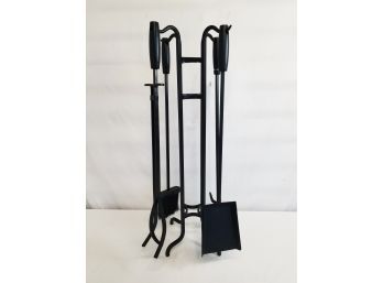 Heavy Duty Wrought Iron Fireplace Tool Set With Steel Handles