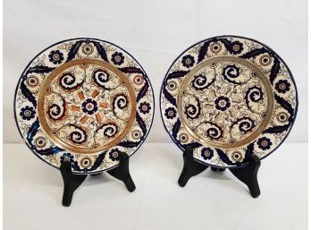 Two Rare Antique Teheran BC & W Late Mayers Hand Painted 7' Plates