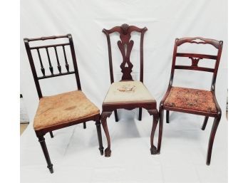 Three Antique Mahogany Queen Anne Style Chairs