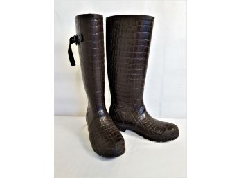 Women's Nat-2 Brown Prime Hunt Tall Waterproof Rainboots Size 39 (Size 8 U.S)   Made In Italy
