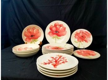 21 Piece Red Poppy Royal Stafford  Dinnerware & Ceramica Cuone Coral Design Luncheon Plate