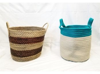 Two Large Woven Multi-Use Storage Laundry Baskets