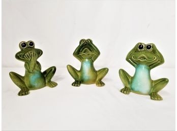 See No Evil, Speak No Evil & Hear No Evil Ceramic Frogs By Apropos