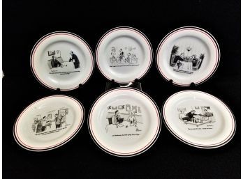 RARE Set Of 6 Designs 'THE NEW YORKER' Cheese Plates W/Wine Cartoons