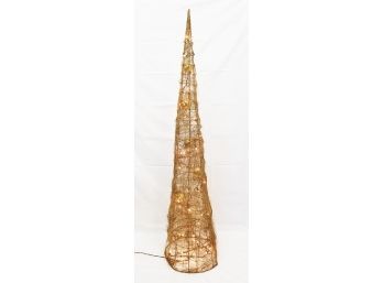 Vintage 5ft Lighted Gold Glitter Christmas Cone Tree
