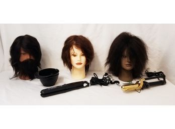 Hair De Silk Synthetic Hairdresser Training Mannequins, Curling Iron & Professional Steam Styler