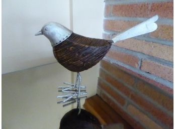MCM Hand Carved Bird With Metal Legs, Tail And Head