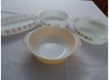Lot Of Four Mid Century Milk Glass Bakeware - Fire King, Dynaware