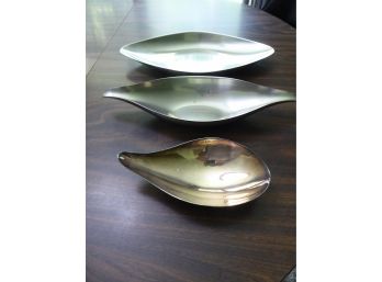 Set Of 3 Mid Century Modern Tear Shaped Stainless Serving Pieces