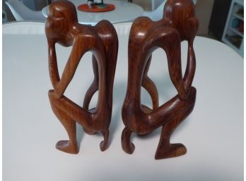 Mid Century Modern Biomorphic Wood Sculpture Abstract Man And Woman
