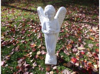 Concrete Garden Angel  Holding Bird