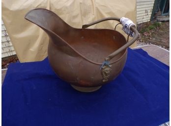 Copper Coal Pail W/porcelain Handles