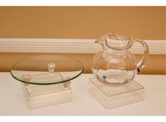 Tiffany & Co. Glass Pitcher And Footed Stand (PICK UP #1)