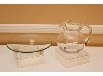 Tiffany & Co. Glass Pitcher And Footed Stand (PICK UP #1)