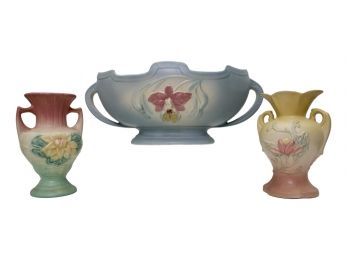 Set Of Three Hull Pottery 'Magnolia', Water Lily And Orchid Blue (PICK UP #2)