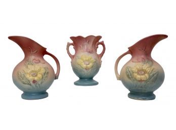 Set Of Three Hull Art Pottery 'Magnolia' Matte Finish Vase And Pitchers (PICKUP #2)