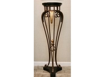 Wrought Iron Pedestal Plant Stand With Marble Base And Top (PICKUP #2)