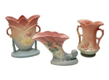 Set Of Three Hull Art Pottery 'Wildflower' Vases And Cornucopia (PICK UP #2)
