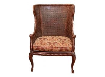 Mahogany And Cane Carved Wood Arm Chair (PICK UP #2)