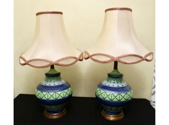 Set Of Two Vintage Lamps With Silk Shades (PICK UP #2)