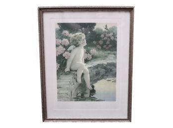 Antique  Framed Original Print Bessie Pease Gutmann 'The Butterfly' (PICK UP #2)