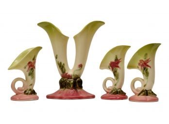 Set Of Four Hull Pottery 'Woodland' Double Bud Vase And Cornucopia (PICK UP #2)