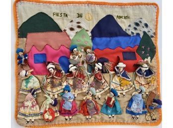 Peruvian Arpillera Handcrafted 3D Cloth Folk Art Tapestry ' Fiesta De Ancash' 18' X 16' Detailed