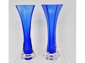 10-1/4' Italy Royal Gallery Crystal Cobalt Blue 6 Sided Cased Glass Sommerso Vase