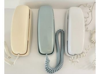 Lot Of 3 Clean AT & T Push Button Phones - Can Be Wall Mounted Tan, Blue, White