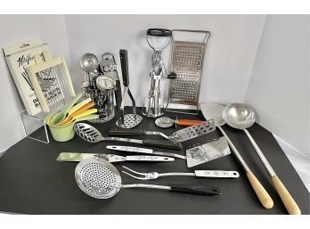 Large Vintage Utensil Lot Featuring Pepe's Pizza Cutter, Voos, Ecko, Dr. Bircher Grater, More!