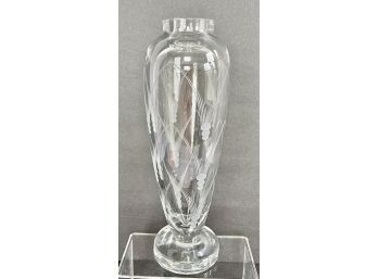 10-3/4' Thick, Heavy Unmarked High Quality Etched Crystal Vase