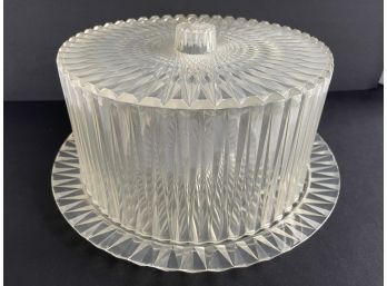 1970's Diamond Cut Plastic Covered Cake Platter 13-1/4' X 6-1/2' Tall Total Height