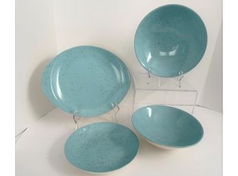 4 Pieces PRIMROSE CHINA Made In USA  Awesome Aqua With Black Squiggles! (read Description)