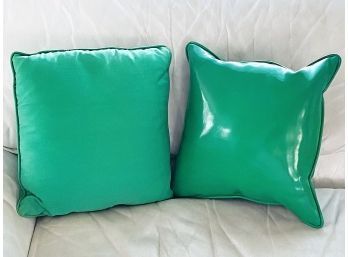 2 Retro Green Throw Accent Square Pillows - 1 Fabric 1 Vinyl Measure