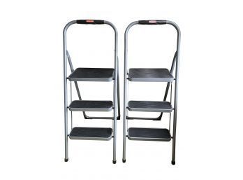 Lot Of 2 Quality Rubbermaid 45' 3 Step Aluminum Step Ladders