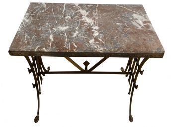 Vintage Heavy Marble Top On Wrought Iron Base Side Table 25' X 15' X 23' Height ( READ Description)