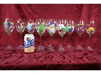 12 Hand Painted Christmas Wine Glasses