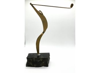 Abstract Metal Golfer Sculpture On Granite Base Signed Illegibly