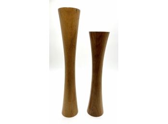 Pair Of Mid Century Modern Wooden Candlesticks