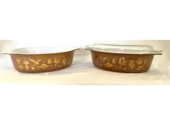 Pair Of Two Vintage Pyrex Federal Eagle Casserole Bowls