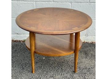 Mid Century Modern Lane Acclaim Wooden Round Dovetail Inlay Side Table