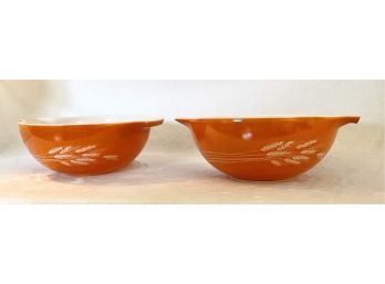 Pair Of Two Orange Pyrex Autumn Harvest Casserole Bowls