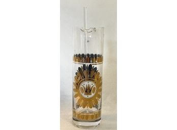 Mid Century Modern Gold Glass Cocktail Mixer By George Briard - Note Glass Stirrer Has Chip