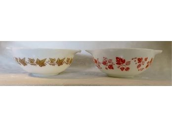 Pair Of Two Vintage Pyrex Casserole Bowls In Sandalwood & Gooseberry Patterns