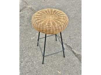 Vintage Rattan And Iron Stool