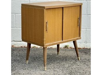 Mid Century Modern Wooden Record Cabinet W/ Veneer Top