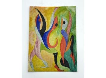 Mid Century Figural Abstract Oil On Canvas Board Signed Chapela