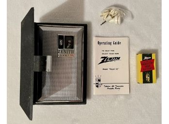 Vintage Zenith - Royal 16 - Billfold Transistor AM Radio W/ Accessories In Picture