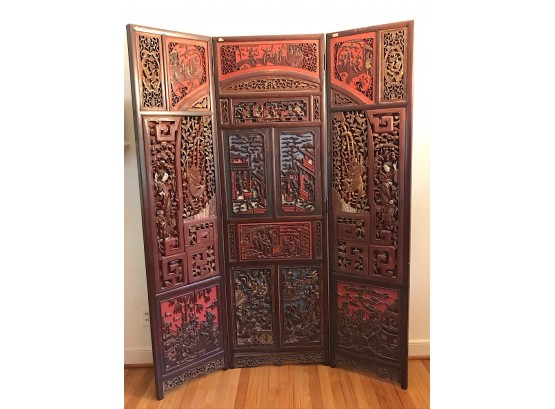 Beautiful Decorative Carved Two Sided Asian Screen