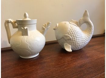 Two White Porcelain Teapots